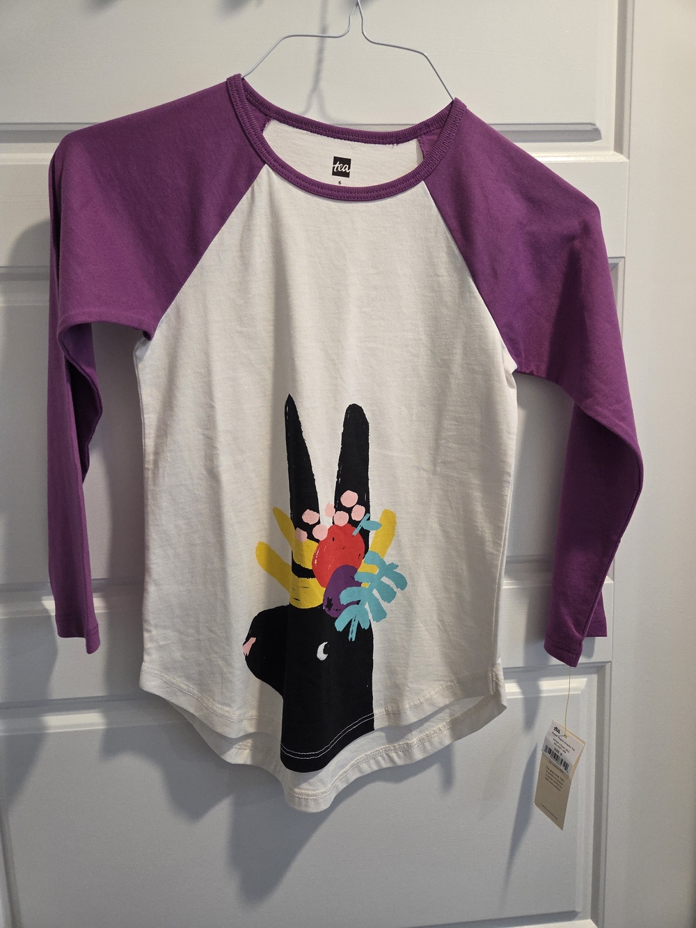 Tea Collection Purple & White Raglan Bunny Graphic Top